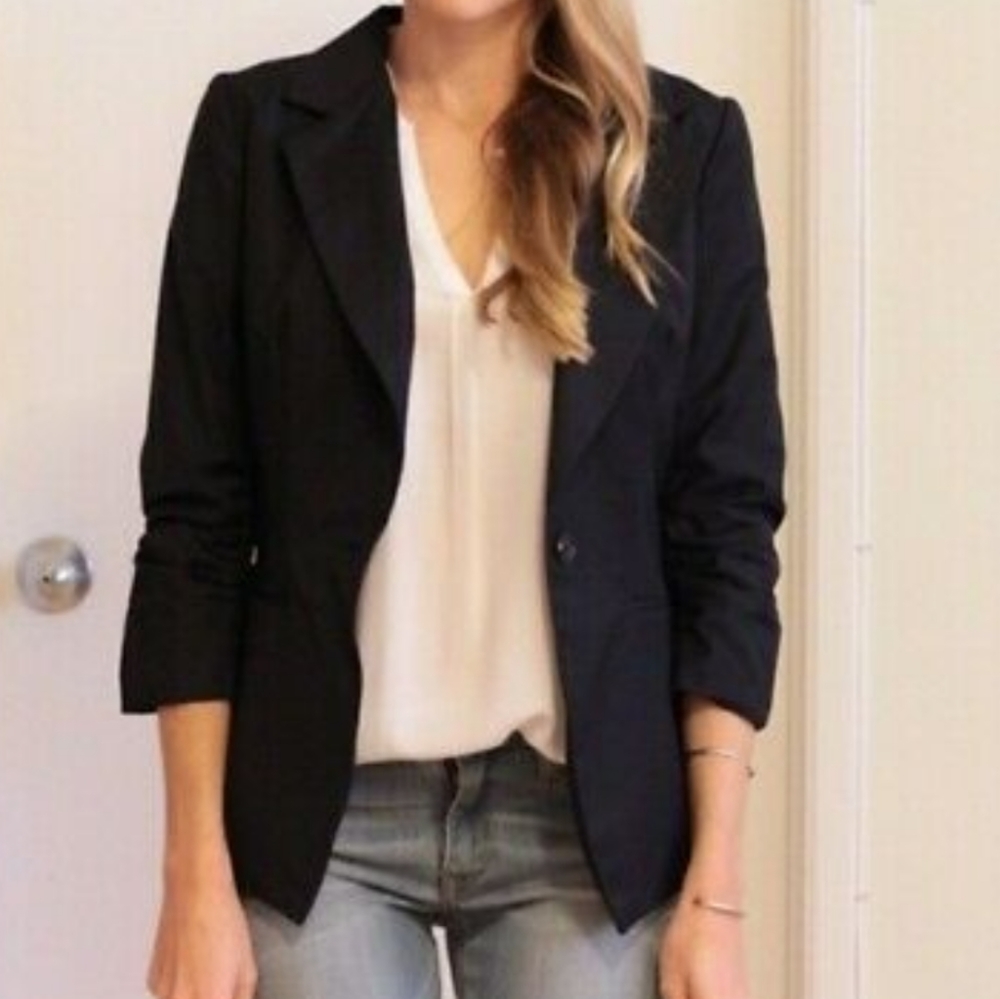 New Doki Geki Business Work Cuffed Blazer Black